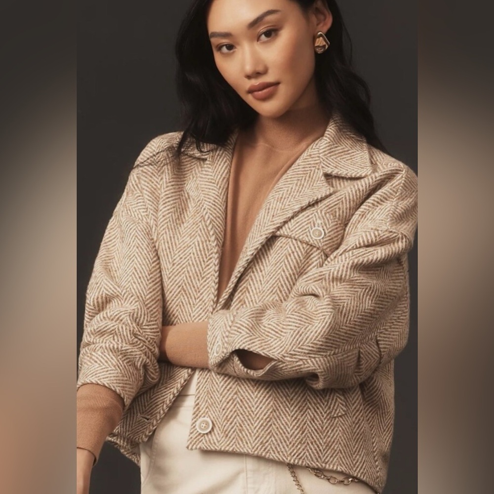 NWT! Anthropologie Pilcro Herringbone Collared
Tweed Boho Cocoon Jacket / Sz XXS